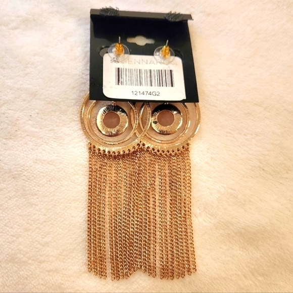 g by Gennaro Large Multi Hoop Gold Tone & Pink Center Fringe Statement Earrings - Picture 2 of 8